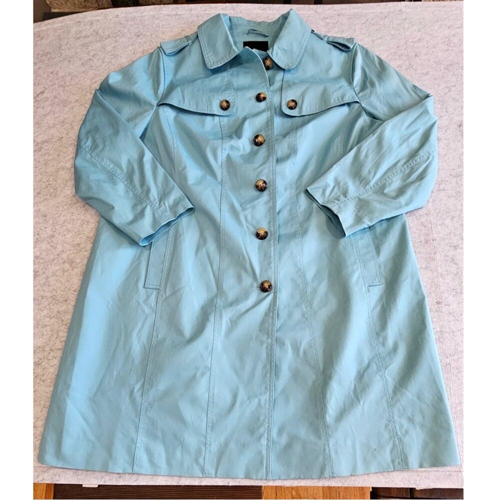 Talbots Classic Trench Coat Jacket, Turquoise, Tortoise Buttons, Plus Sz 3X - Picture 5 of 12